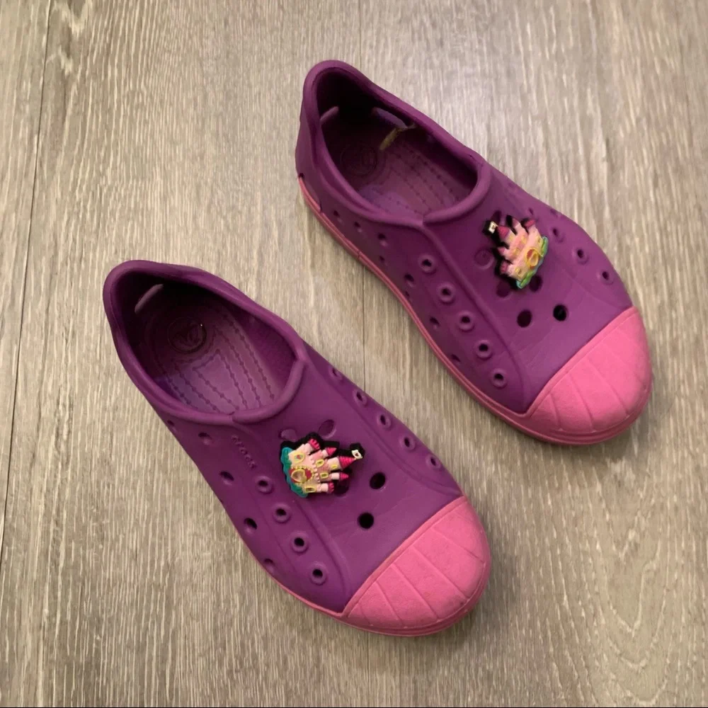 Crocs Bump It Slip On Purple/Pink Water Shoes w/ Jibbitz Toddler Girls Size 10C
